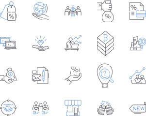 Trade and profit outline icons collection. Trading, Profit, Exchange, Commerce, Bargain, Invest, Gains vector and illustration concept set. Merchandise, Profits, Obtain linear signs