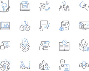 Marketing and business outline icons collection. Marketing, Business, Advertising, Promotion, Strategy, Branding, Consumer vector and illustration concept set. Digital, Social, Networking linear signs