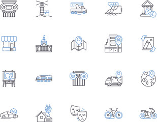 City outline icons collection. Town, Metropolis, Urban, Municipality, Settlement, Population, Isolated vector and illustration concept set. Community, Area, Abode linear signs