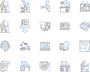 Company seminar outline icons collection. company, seminar, training, development, leadership, management, strategy vector and illustration concept set. marketing, sales, customer service linear signs