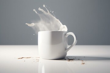 White coffee mug over white background. Mock up, copy space. 3D render style. Generative AI Illustration
