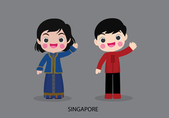 Obraz na płótnie Canvas Singapore in national dress vector illustrationa