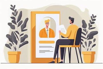 HR checking information about new qualified and experienced candidates for vacancies at office. Flat cartoon illustration generative AI