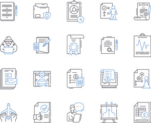 Insurance and law outline icons collection. Insurance, Law, Coverage, Liability, Claims, Risk, Fraud vector and illustration concept set. Legal, Regulation, Benefits linear signs