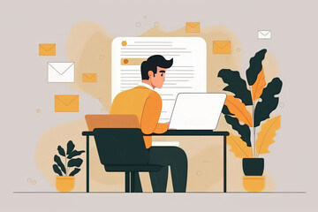 Unemployed man uses online job search services, check open vacancies for interview and employment. Illustration generative AI