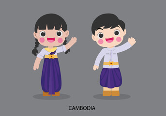 Obraz na płótnie Canvas Cambodia in national dress vector illustrationa
