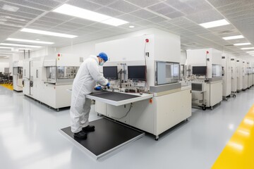 state-of-the-art semiconductor fabrication facility, highlighting the cutting-edge technology and precision involved in semiconductor production - Generative AI