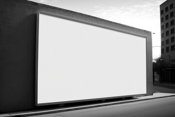 Empty billboards await your message on a street wall adorned with spacious, blank banners. Generative AI