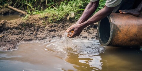 A contaminated water source, exemplifying the global challenge of providing clean and safe drinking water, concept of Waterborne diseases, created with Generative AI technology
