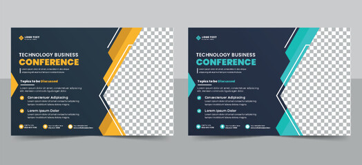 Creative technology business conference flyer template and business webinar event social media banner invitation flyer layout design