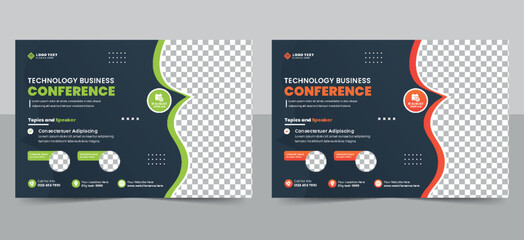 Modern technology business conference flyer template and business webinar event social media banner design, invitation flyer layout design