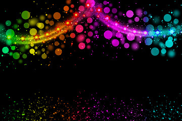 Realistic Colorful bokeh sparkle light effects on black background	
