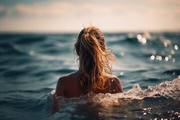 Woman in the sea water. Created using generative Al tools.