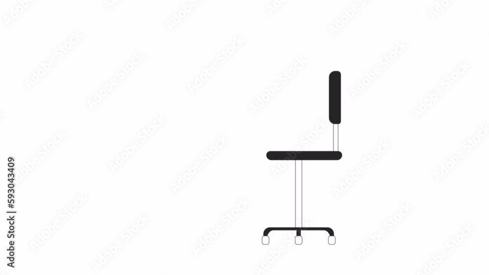 Poster animated bw moving office chair. black and white thin line icon 4k video footage for web design. bac