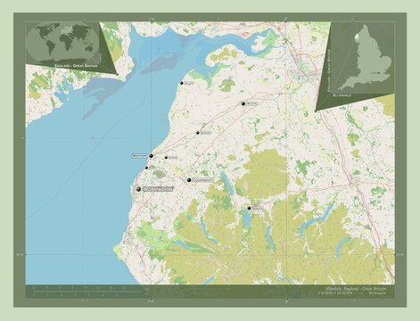 Allerdale, England - Great Britain. OSM. Labelled points of cities