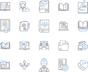 distance learning outline icons collection. Distance, Learning, Online, Education, Virtual, Course, Program vector and illustration concept set. Class, Web-based, eLearning linear signs