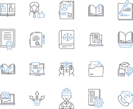 distance learning outline icons collection. Distance, Learning, Online, Education, Virtual, Course, Program vector and illustration concept set. Class, Web-based, eLearning linear signs