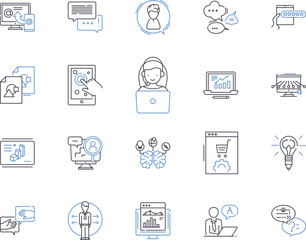 Search engine marketing outline icons collection. Search, engine, marketing, SEO, PPC, SEM, AdWords vector and illustration concept set. optimization, visibility, rankings linear signs