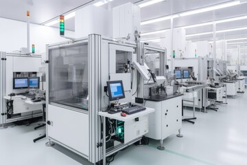 Showcasing the use of advanced automation and robotics in semiconductor production, highlighting the efficiency and precision of automated processes - Generative AI