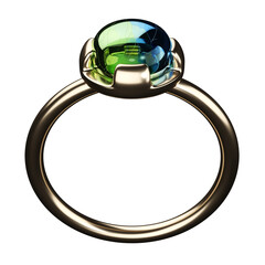 青と緑のストーンがついたゴールドの指輪の3Dイラスト。3Dレンダリング。