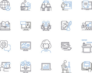 Workflow and career outline icons collection. career, workflow, jobs, skills, success, progression, pathways vector and illustration concept set. dreams, challenges, growth linear signs