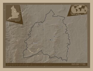 Bassetlaw, England - Great Britain. Sepia. Labelled points of cities