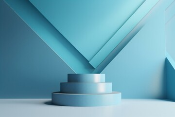 Empty podium scene with a geometric shape, blue background, 3d render, 3d illustration. Generative AI