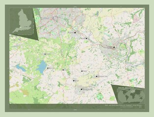 Bath and North East Somerset, England - Great Britain. OSM. Labelled points of cities