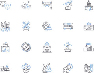 History outline icons collection. Past, timeline, ancient, events, culture, learn, records vector and illustration concept set. eras, people, civilizations linear signs
