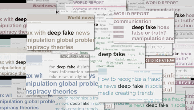 Deep fake hoax and manipulation headline titles media 3d illustration