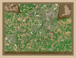 Blaby, England - Great Britain. Low-res satellite. Labelled points of cities