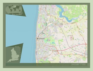 Blackpool, England - Great Britain. OSM. Labelled points of cities