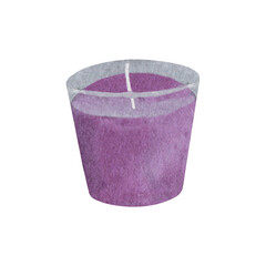 Provence lavender candle in glass. Hand drawn watercolor clipart