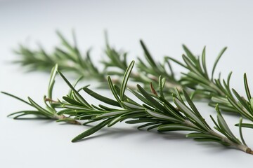 Fototapeta premium Fresh rosemary herb leaves isolated on the white background. Generative AI
