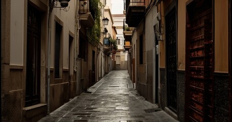 Fototapeta na wymiar empty street in an old part of a city in Spain. Generative AI