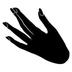 Beautiful female hand with long nails in elegant gesture. Cartoon style. Black and white negative silhouette.