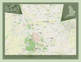Breckland, England - Great Britain. OSM. Labelled points of cities