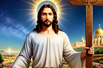 jesus christ with holy the cross, generative ai