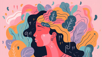 Mental Health Awareness, Woman with thoughts illustration 