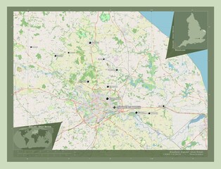 Broadland, England - Great Britain. OSM. Labelled points of cities