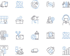 Market finance outline icons collection. Finance, Market, Investing, Trading, Stocks, Bonds, Profits vector and illustration concept set. Returns, Fundraising, Credit linear signs