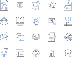 Science and education outline icons collection. Science, education, knowledge, research, teaching, learn, experiment vector and illustration concept set. analysis,discover,logic linear signs