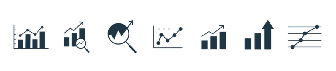 Analysis and statics icon set. Graph, chart, analytics, growth line icon vector