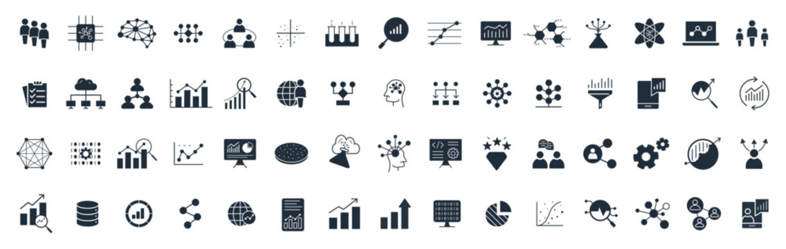 Analysis, statics, engineering, Data Science, and people team icon set vector