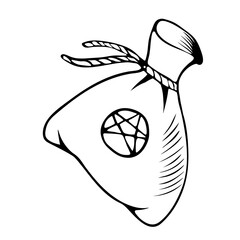 Black and white Vector illustration of a hand drawn witchs pouch