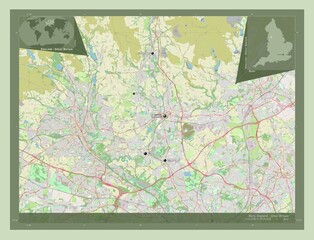 Bury, England - Great Britain. OSM. Labelled points of cities