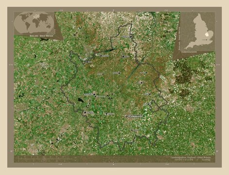 Cambridgeshire, England - Great Britain. High-res satellite. Labelled points of cities