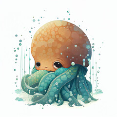Baby octopus sticker, Generative AI