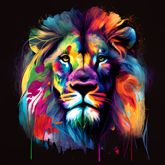 Beautiful colorful painting of a lion, Generative AI