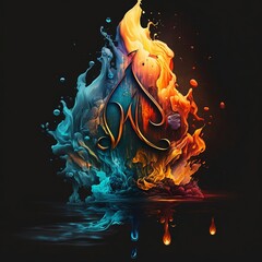 Red and blue fire explosion, Generative AI